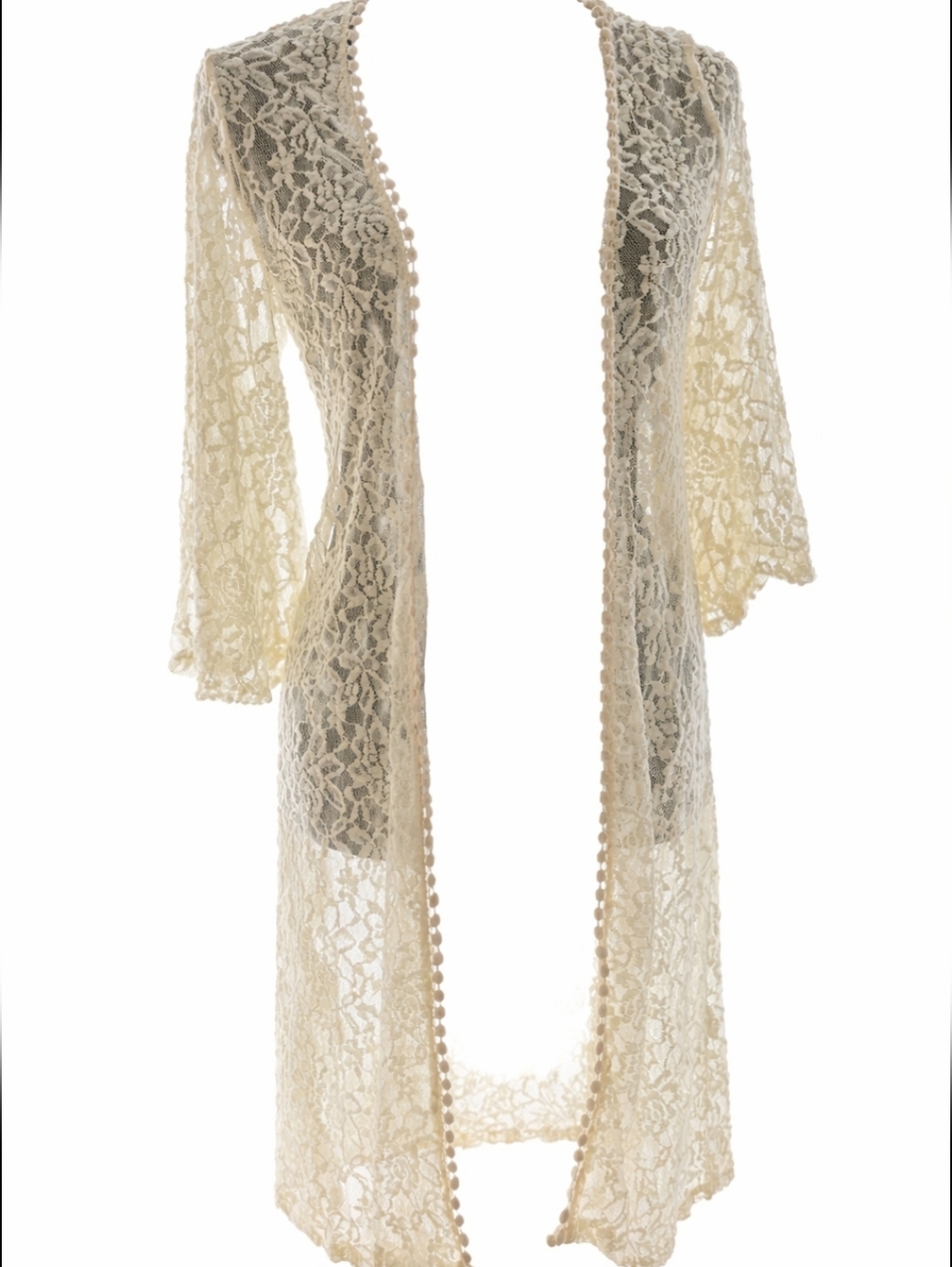 Mauve Sheer Lace Longline Duster in Ivory